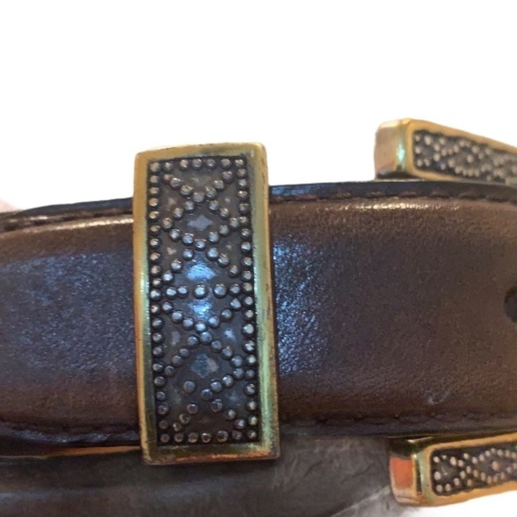 Fossil Brown Leather Belt Silver/Gold Buckle Sz M - Picture 3 of 9